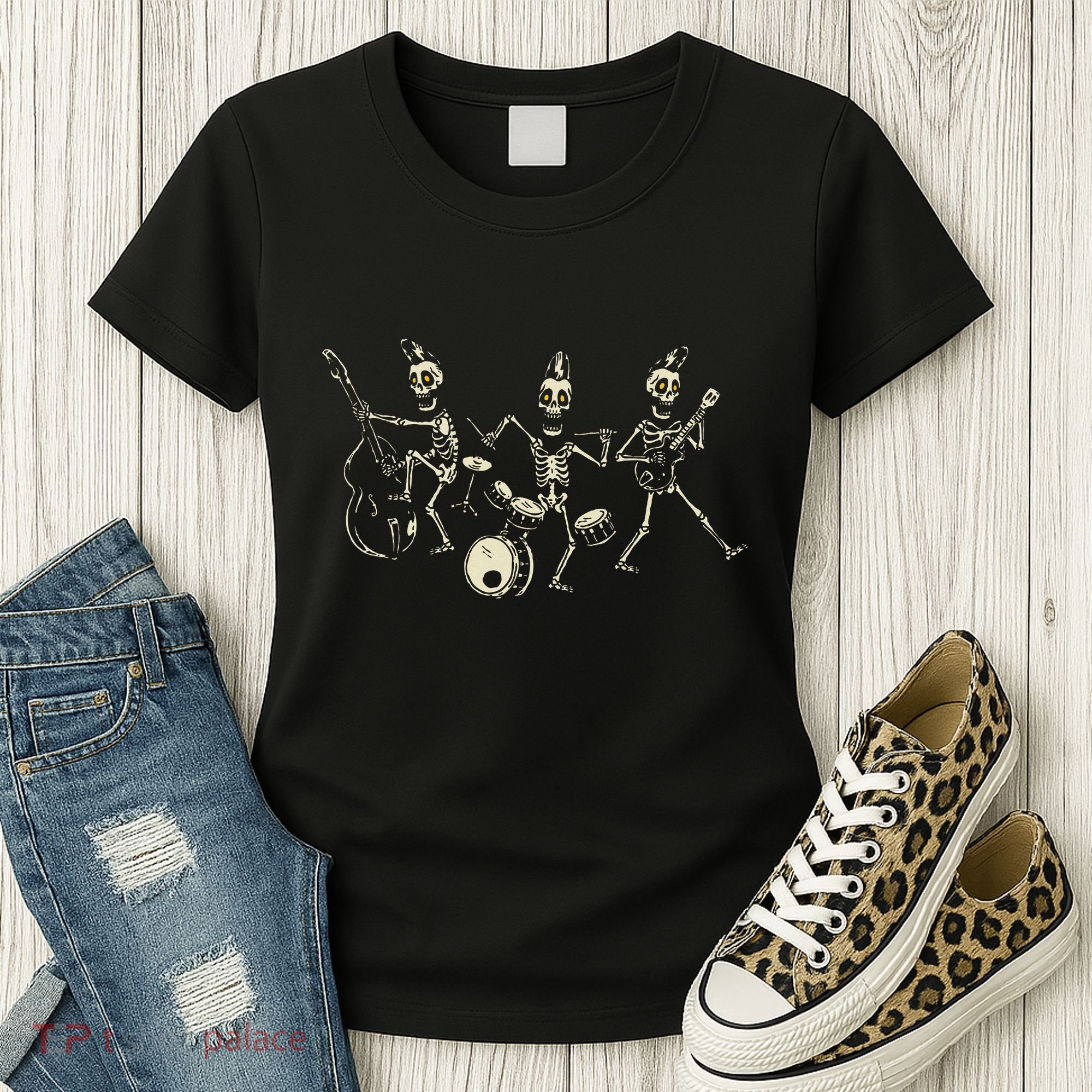 Dem Bones Dancing Singing Skeleton Rock Band Women's T-Shirt