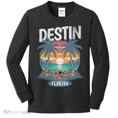 Destin Beach Florida Vintage Spring Break Vacation Retro Kids Long Sleeve Shirt