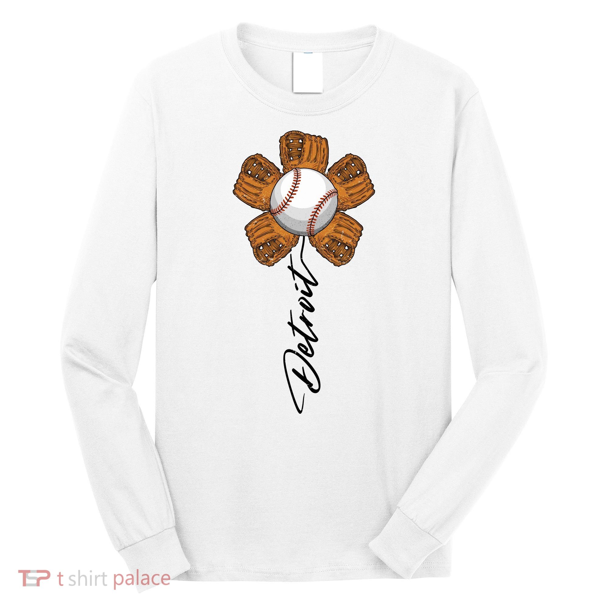 Detroit Baseball Flower Sports Fan Long Sleeve Shirt