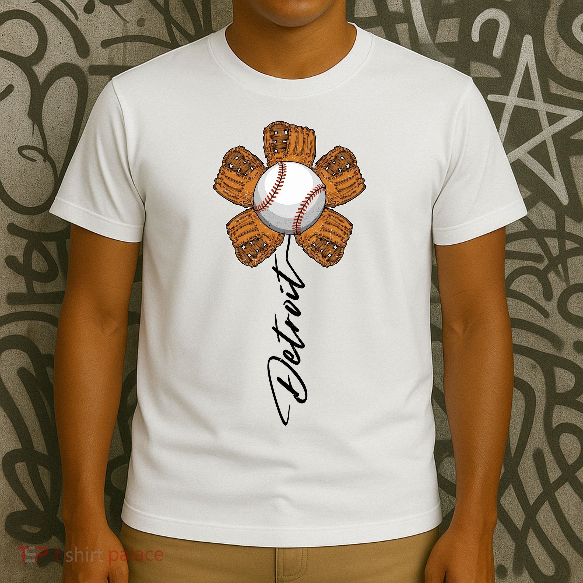 Detroit Baseball Flower Sports Fan T-Shirt