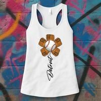 Detroit Baseball Flower Sports Fan Women's Tank Top thumb 3