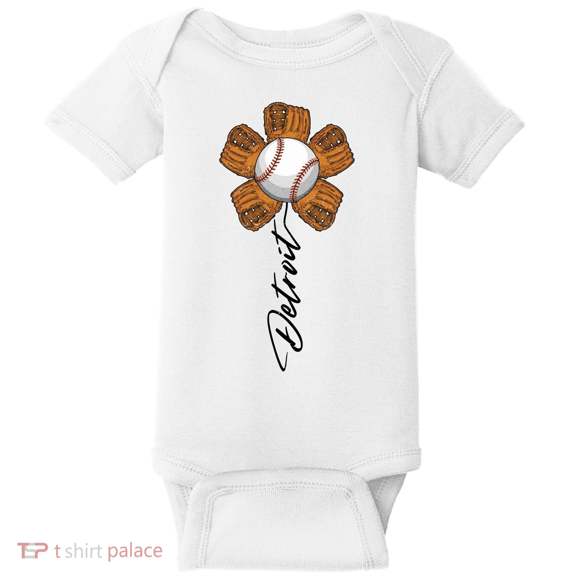 Detroit Baseball Flower Sports Fan Baby Bodysuit