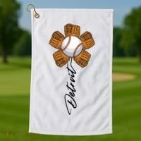 Detroit Baseball Flower Sports Fan Golf Towel thumb 1
