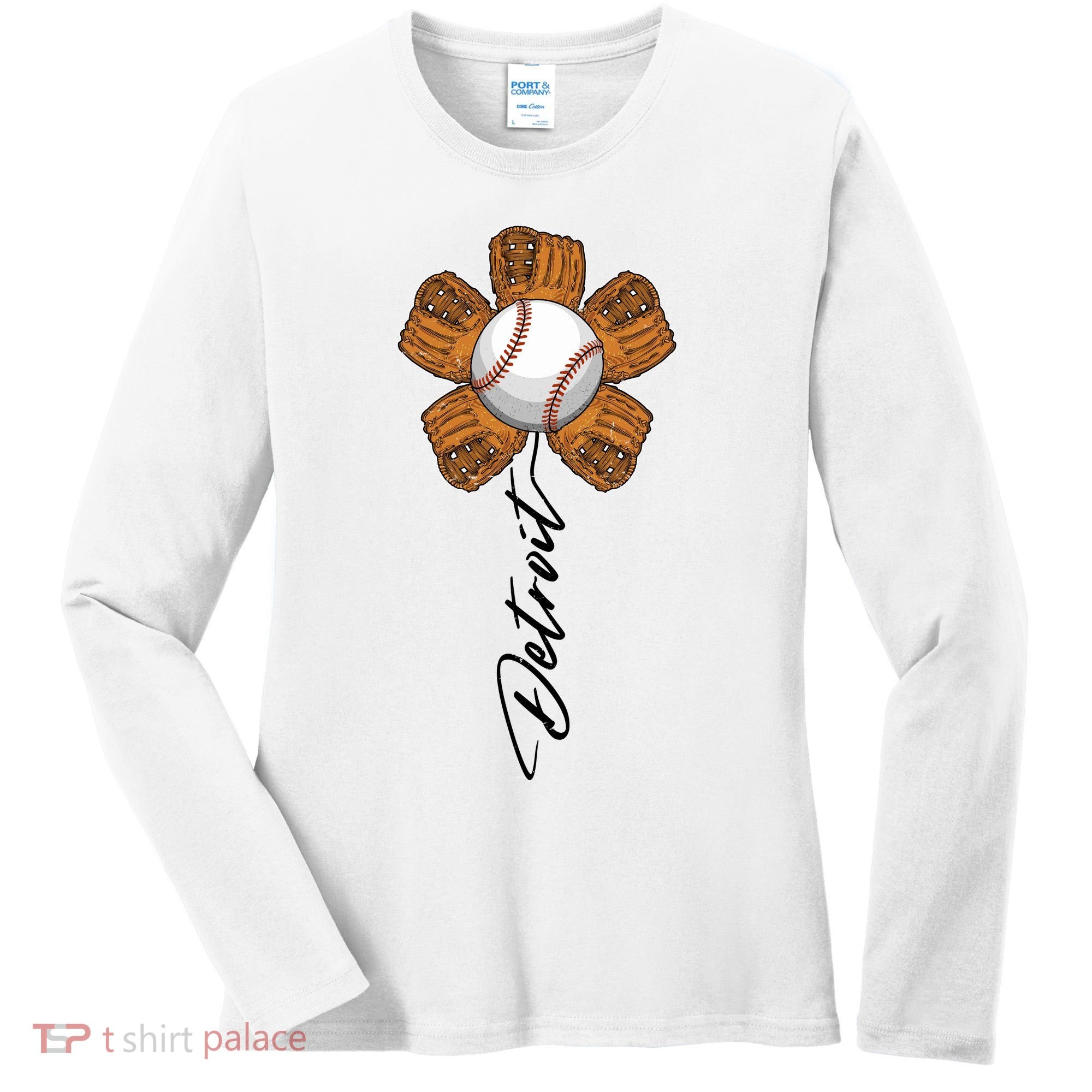 Detroit Baseball Flower Sports Fan Women's Long Sleeve Shirt