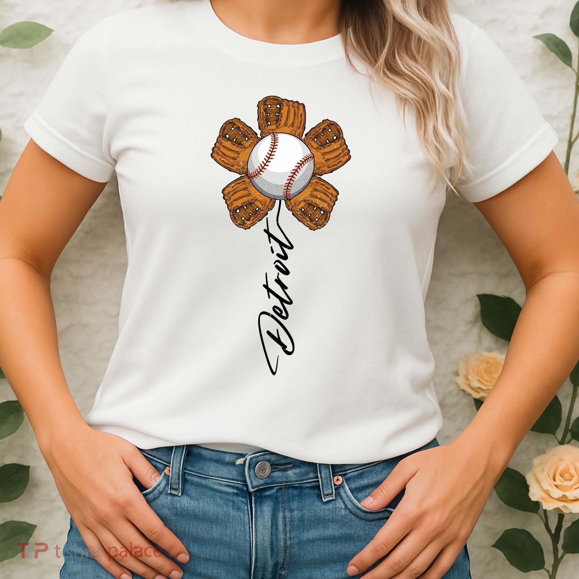 Detroit Baseball Flower Sports Fan Women's T-Shirt