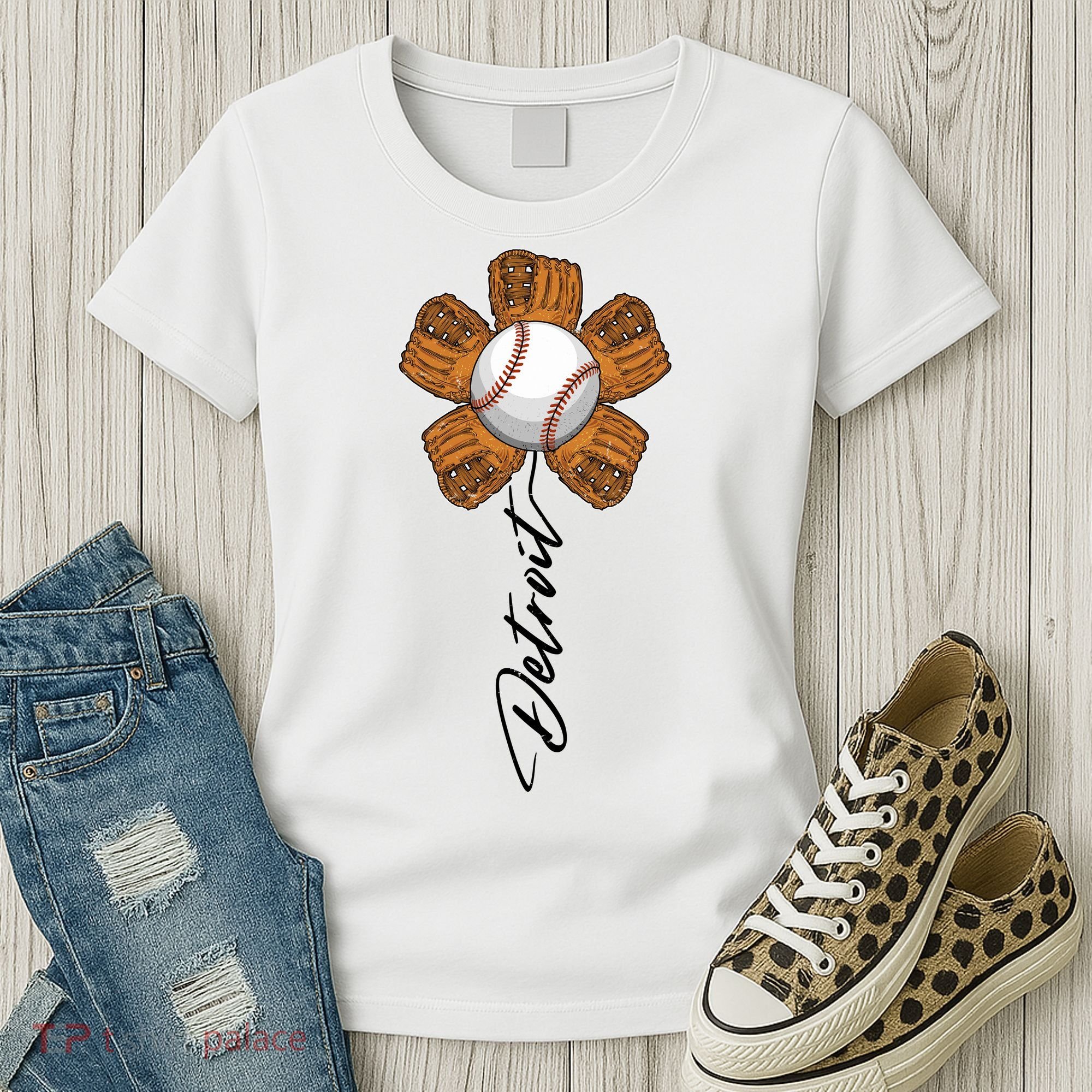 Detroit Baseball Flower Sports Fan Women's T-Shirt