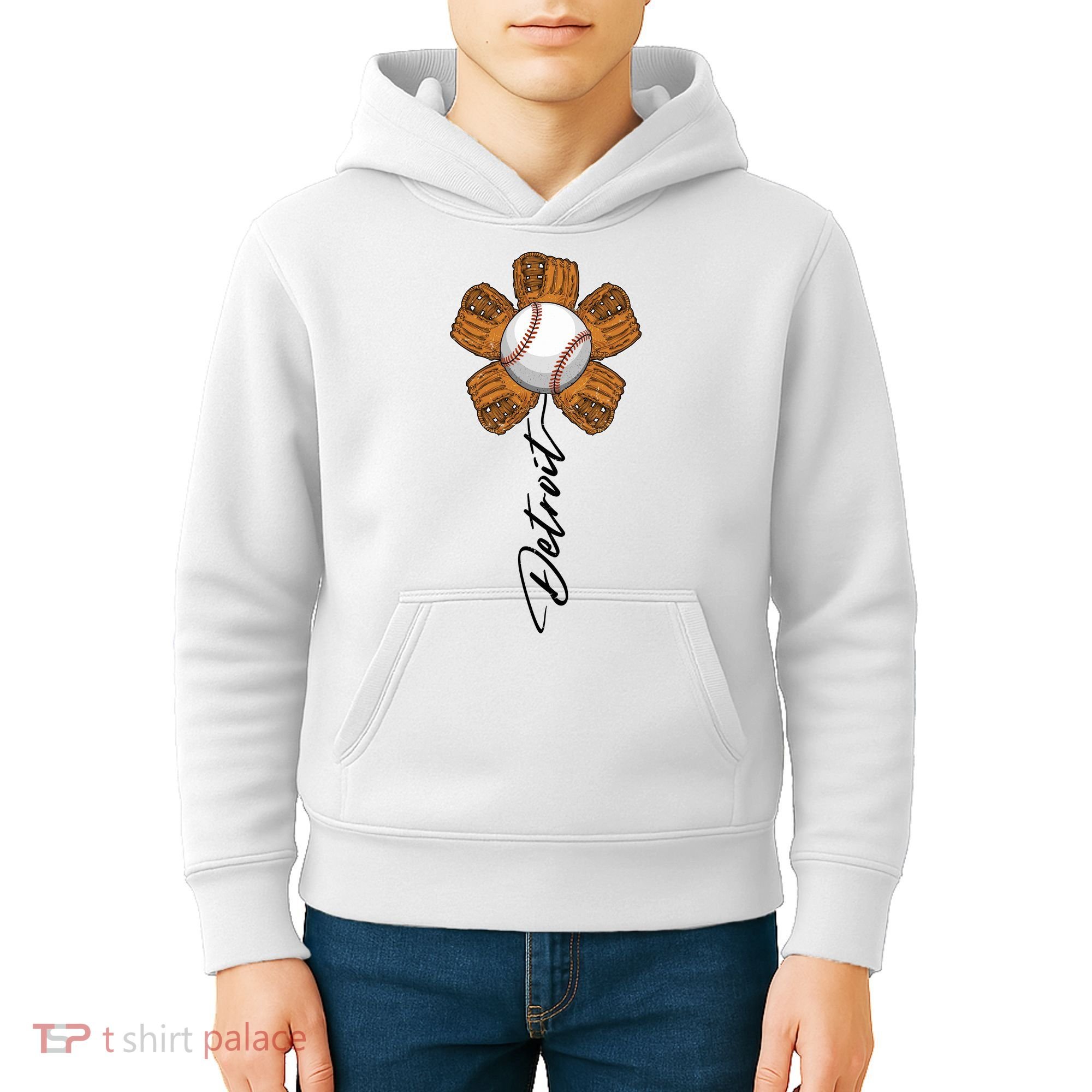 Detroit Baseball Flower Sports Fan Kids Hoodie