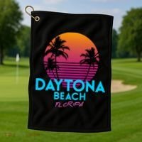 Daytona Beach Florida Retro 80s Gift Golf Towel thumb 1