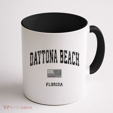 Daytona Beach Florida Fl Vintage American Flag Coffee Mug back