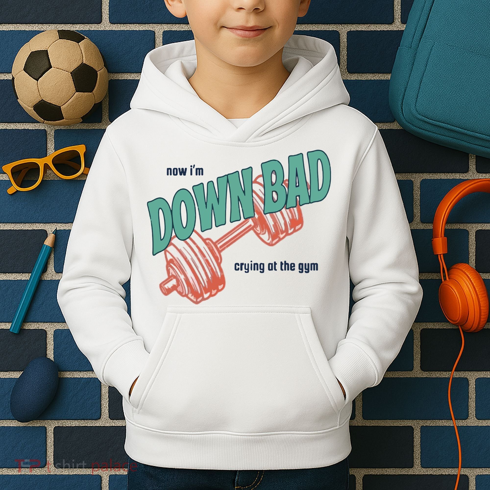 Down Bad Funny Crying At The Gym Kids Hoodie