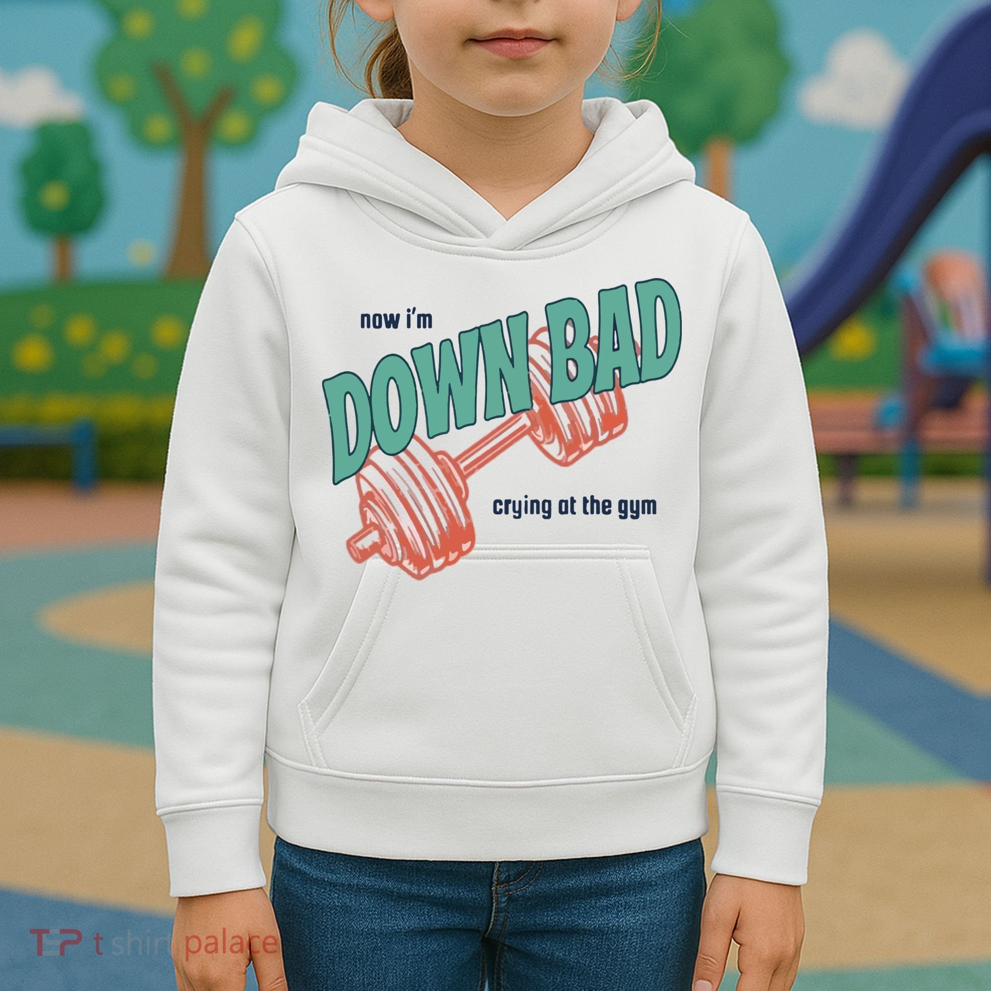 Down Bad Funny Crying At The Gym Kids Hoodie