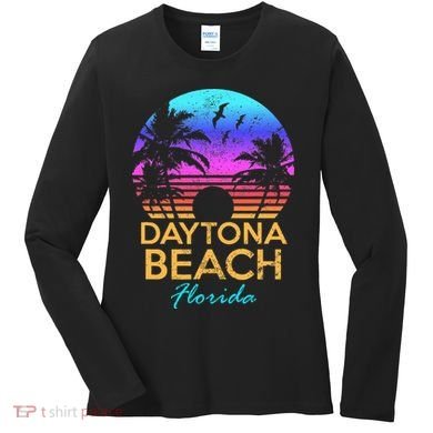 Daytona Beach Florida Vintage Sunset Summer Vibe Graphic Women's Long Sleeve Shirt