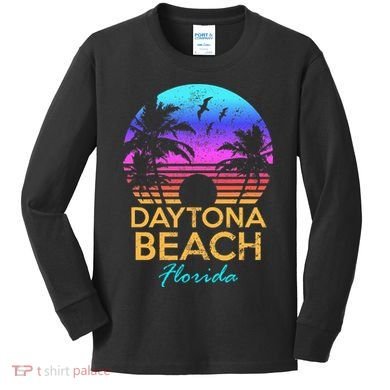 Daytona Beach Florida Vintage Sunset Summer Vibe Graphic Kids Long Sleeve Shirt