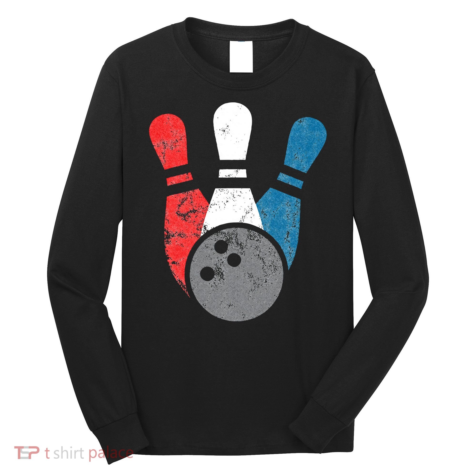 Distressed Bowling For Men Bowling Pins And Ball Long Sleeve Shirt