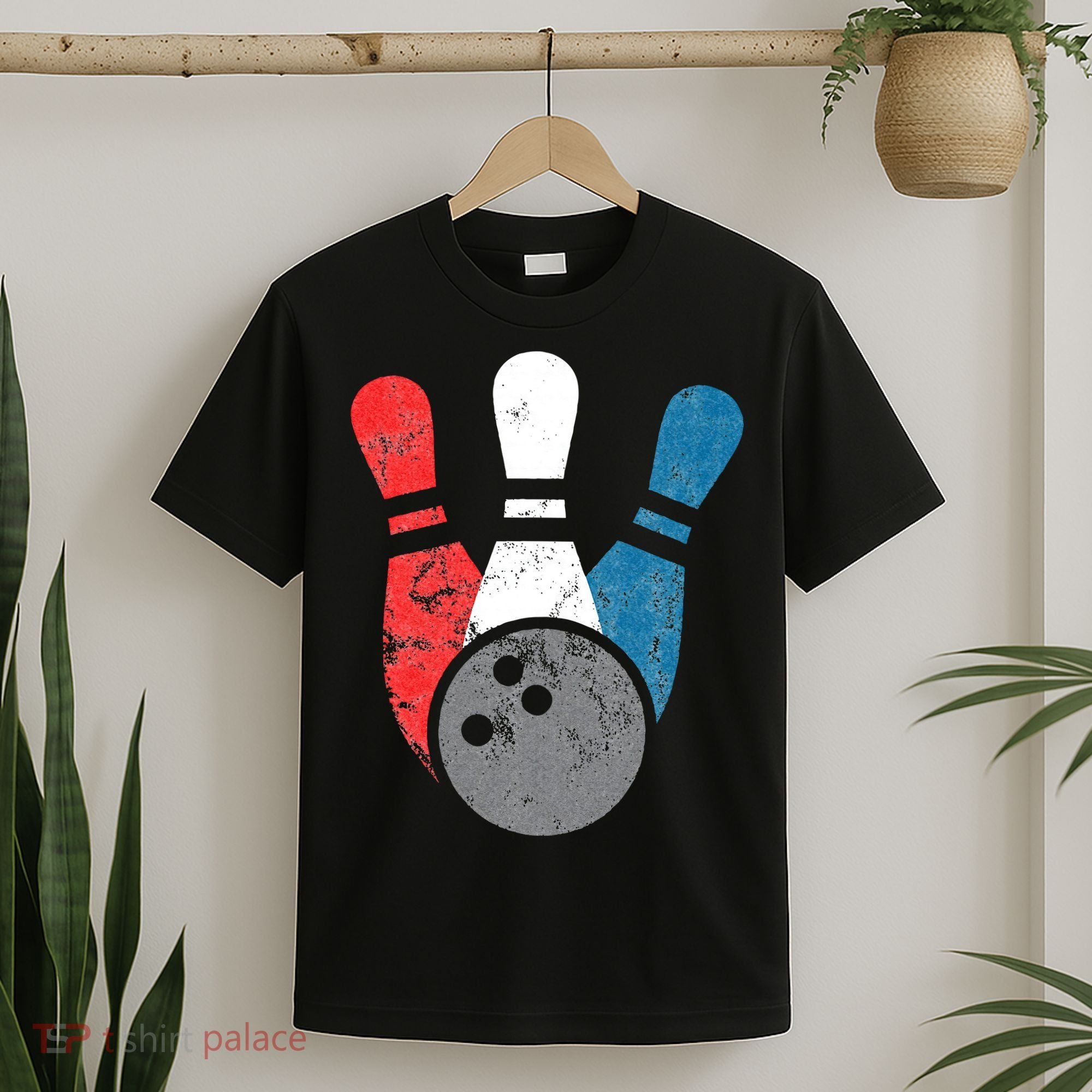 Distressed Bowling For Men Bowling Pins And Ball T-Shirt