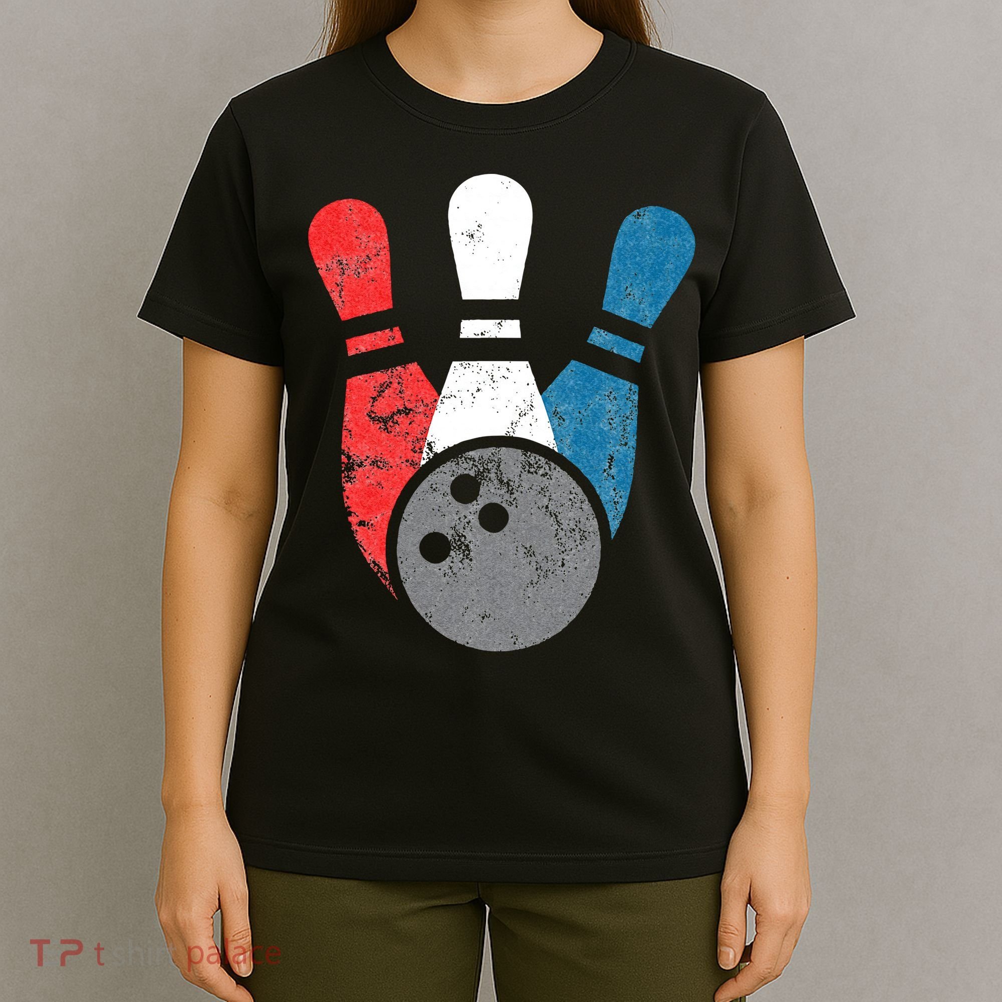 Distressed Bowling For Men Bowling Pins And Ball T-Shirt