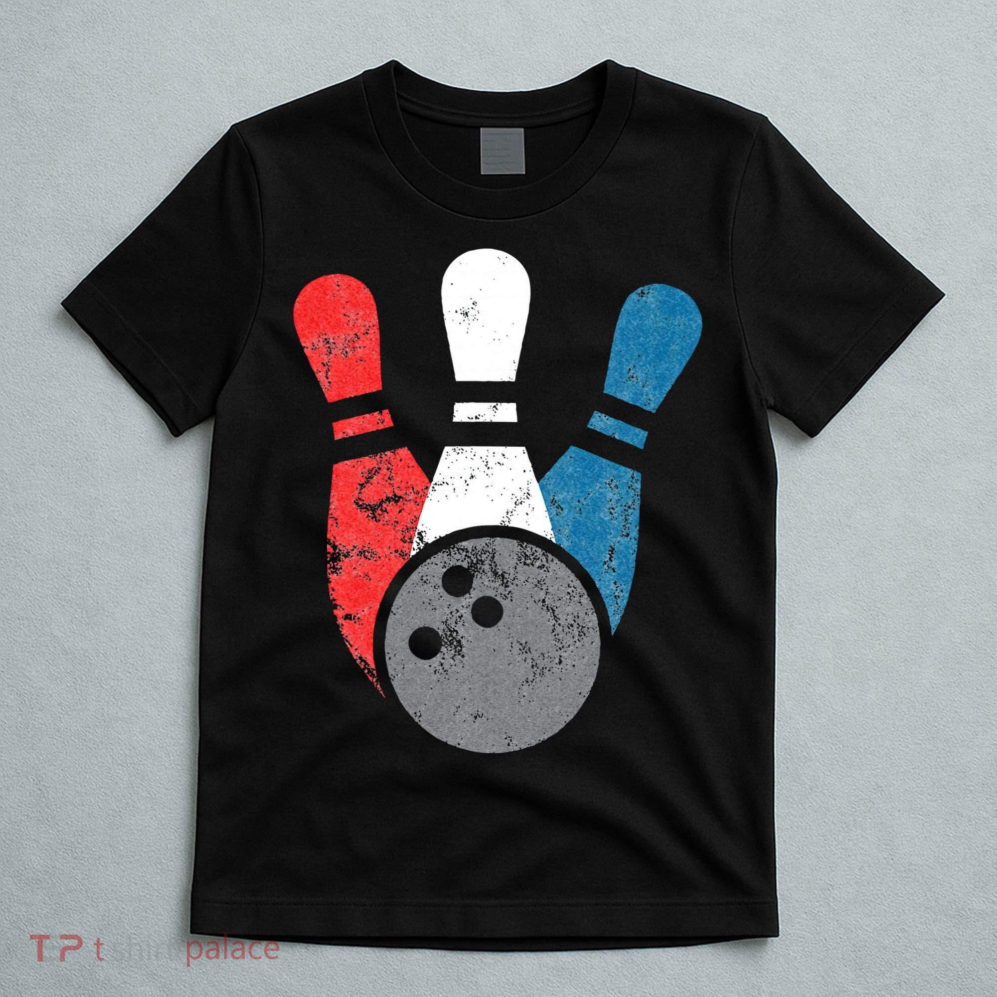 Distressed Bowling For Men Bowling Pins And Ball T-Shirt
