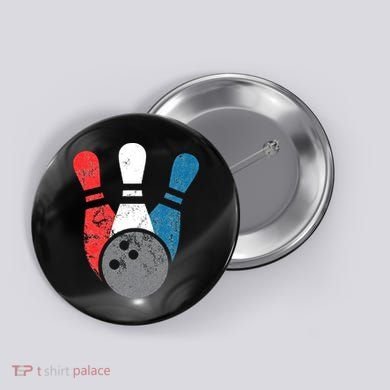 Distressed Bowling For Men Bowling Pins And Ball Button