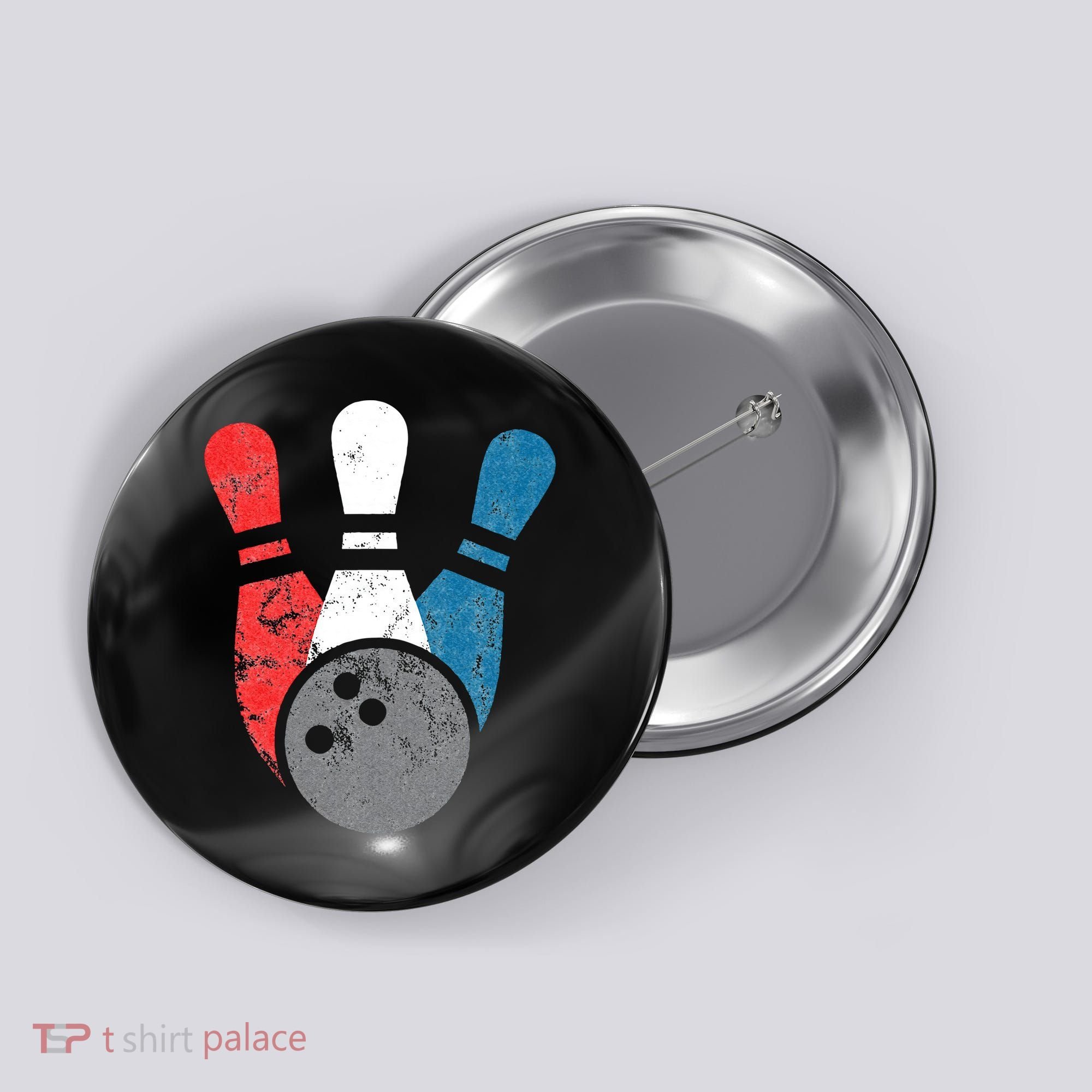 Distressed Bowling For Men Bowling Pins And Ball Button