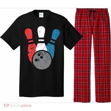 Distressed Bowling For Men Bowling Pins And Ball Pajama Set