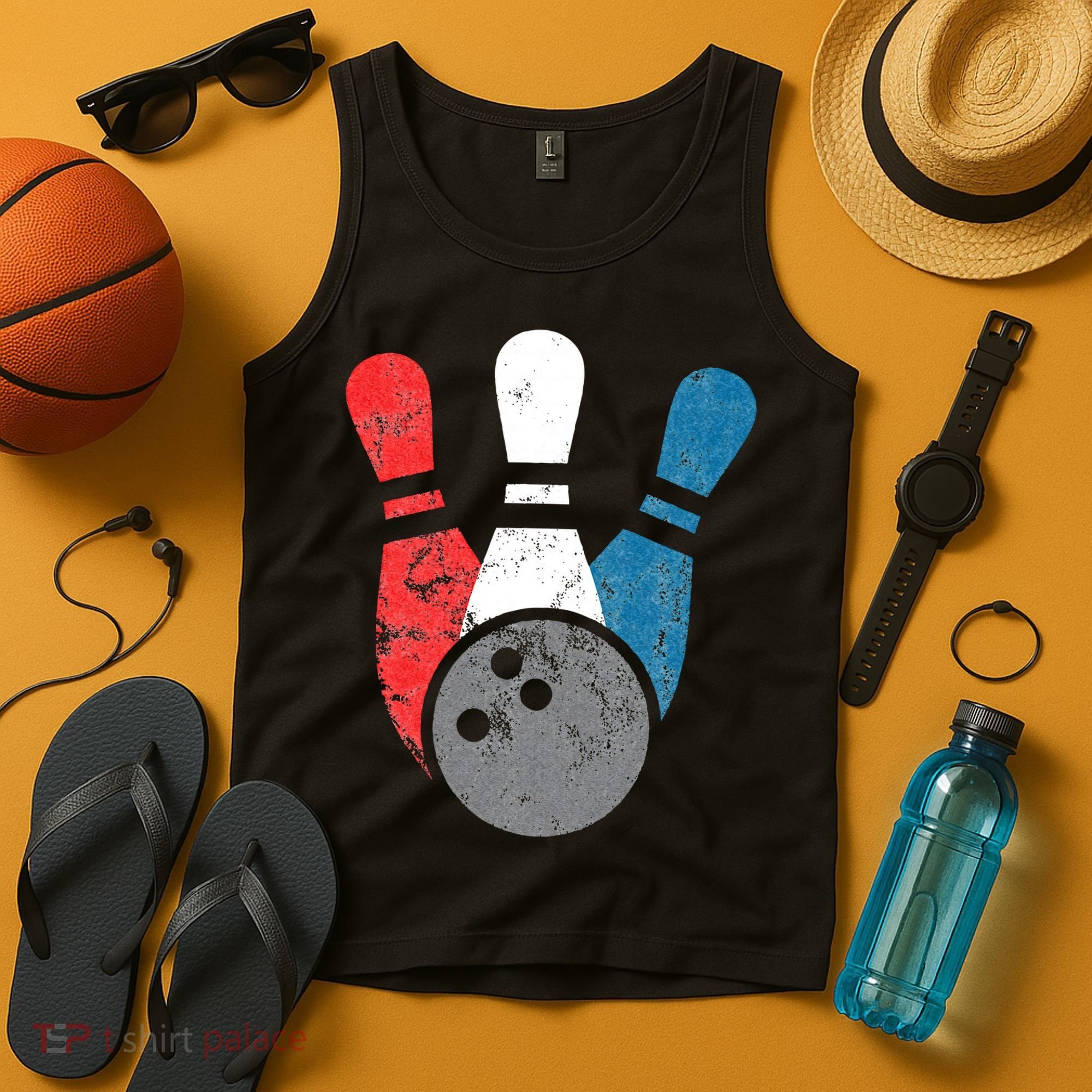 Distressed Bowling For Men Bowling Pins And Ball Tank Top