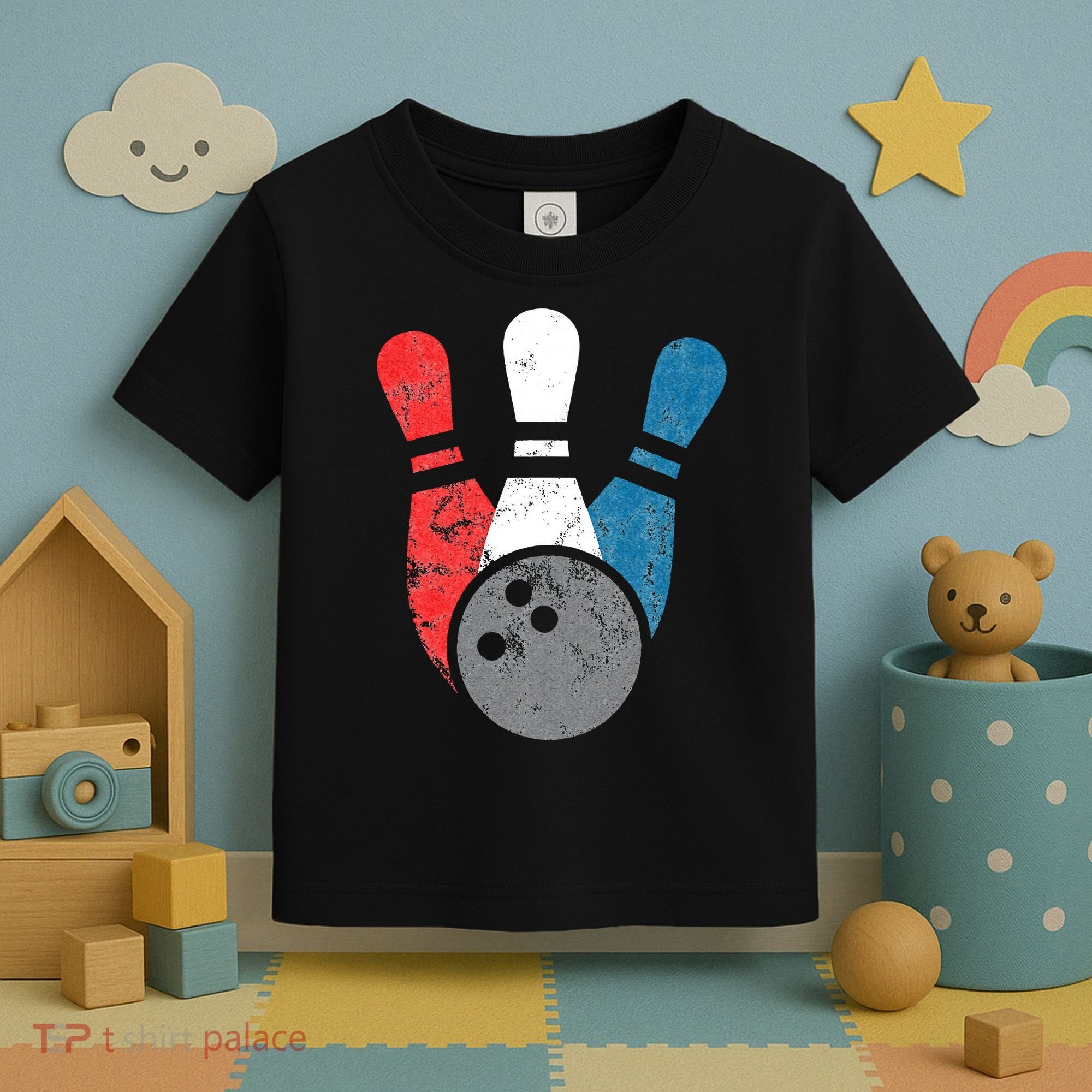 Distressed Bowling For Men Bowling Pins And Ball Toddler T-Shirt