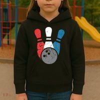 Distressed Bowling For Men Bowling Pins And Ball Kids Hoodie thumb 3