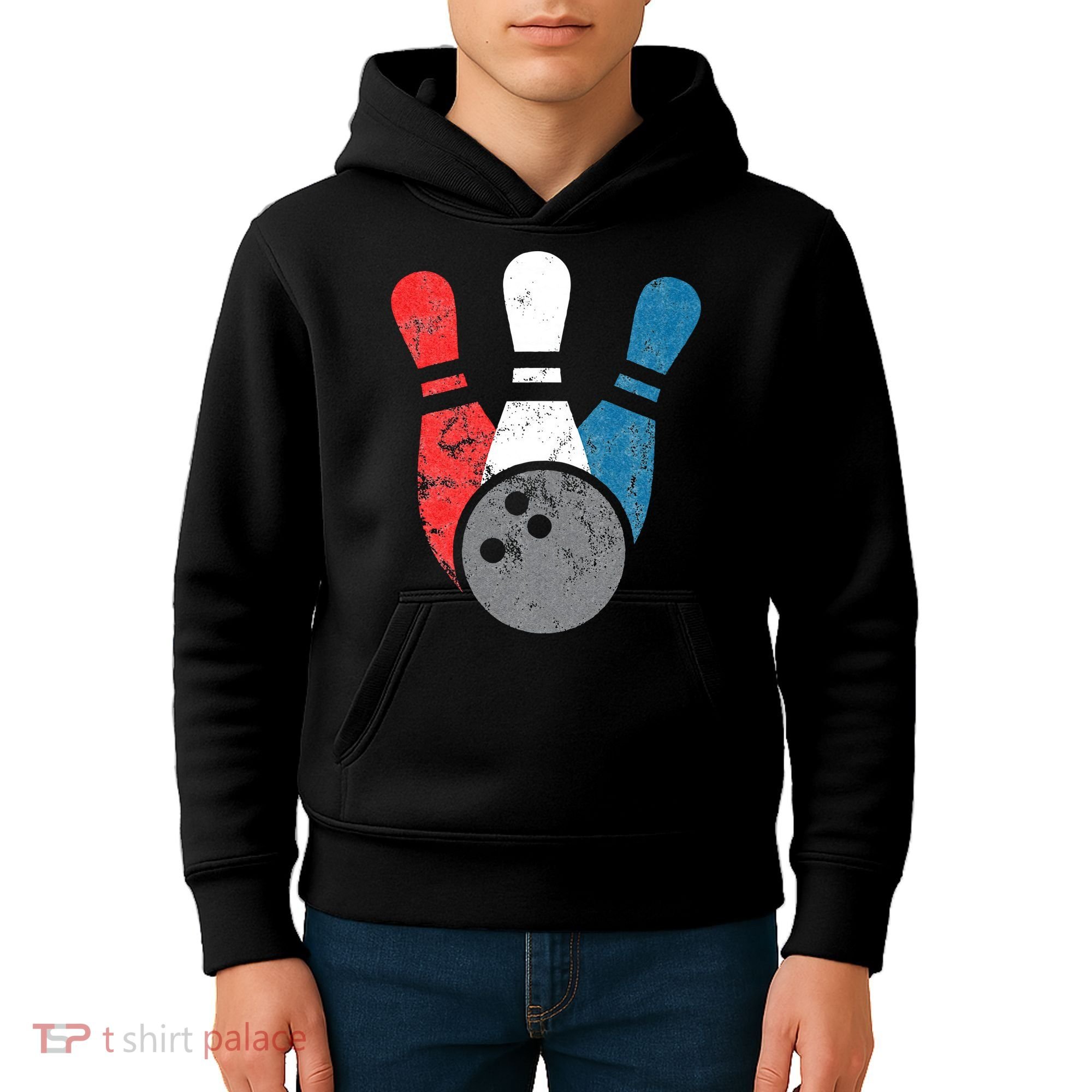 Distressed Bowling For Men Bowling Pins And Ball Kids Hoodie