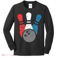 Distressed Bowling For Men Bowling Pins And Ball Kids Long Sleeve Shirt thumb 0