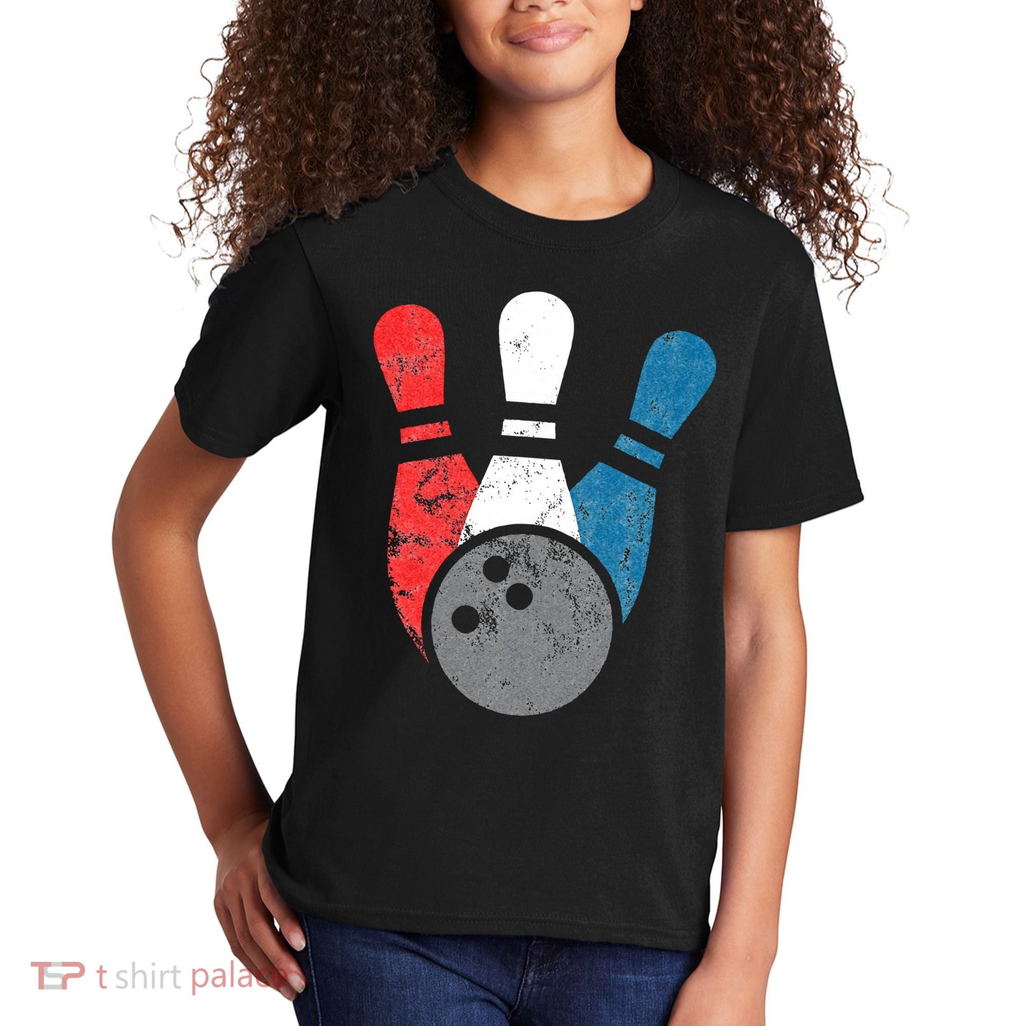 Distressed Bowling For Men Bowling Pins And Ball Kids T-Shirt