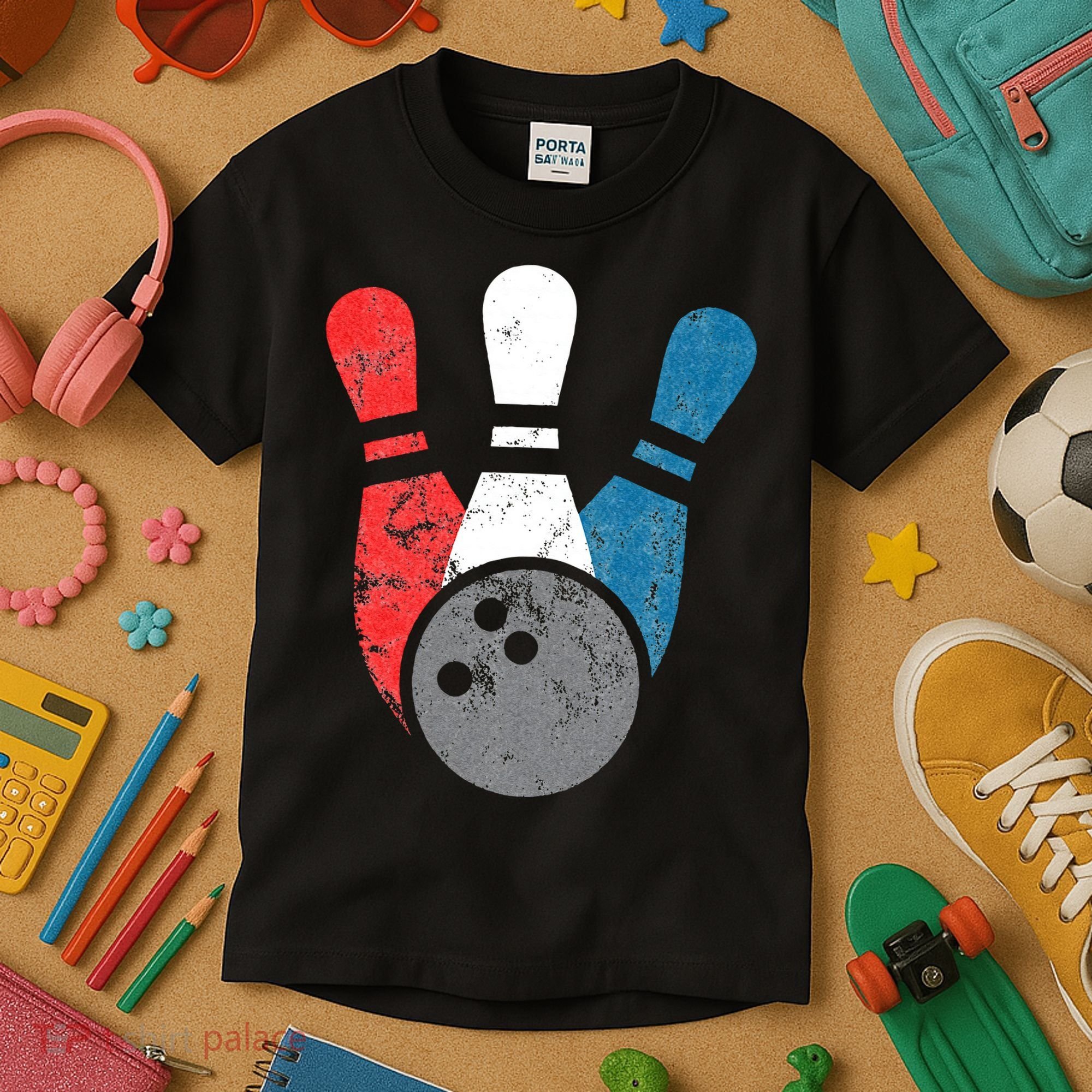 Distressed Bowling For Men Bowling Pins And Ball Kids T-Shirt