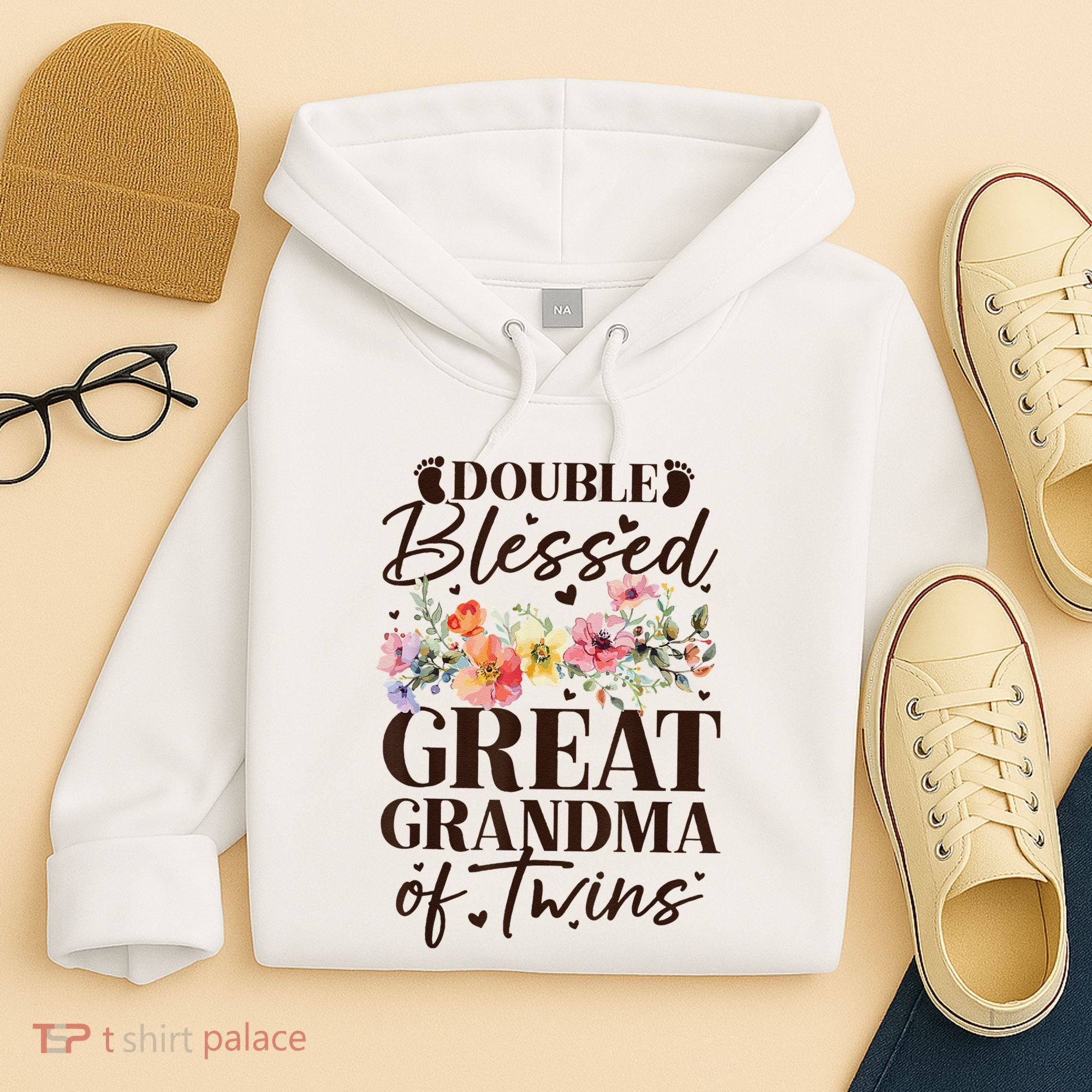 Double Blessed Great Grandma Of Twins Funny Twin Hoodie
