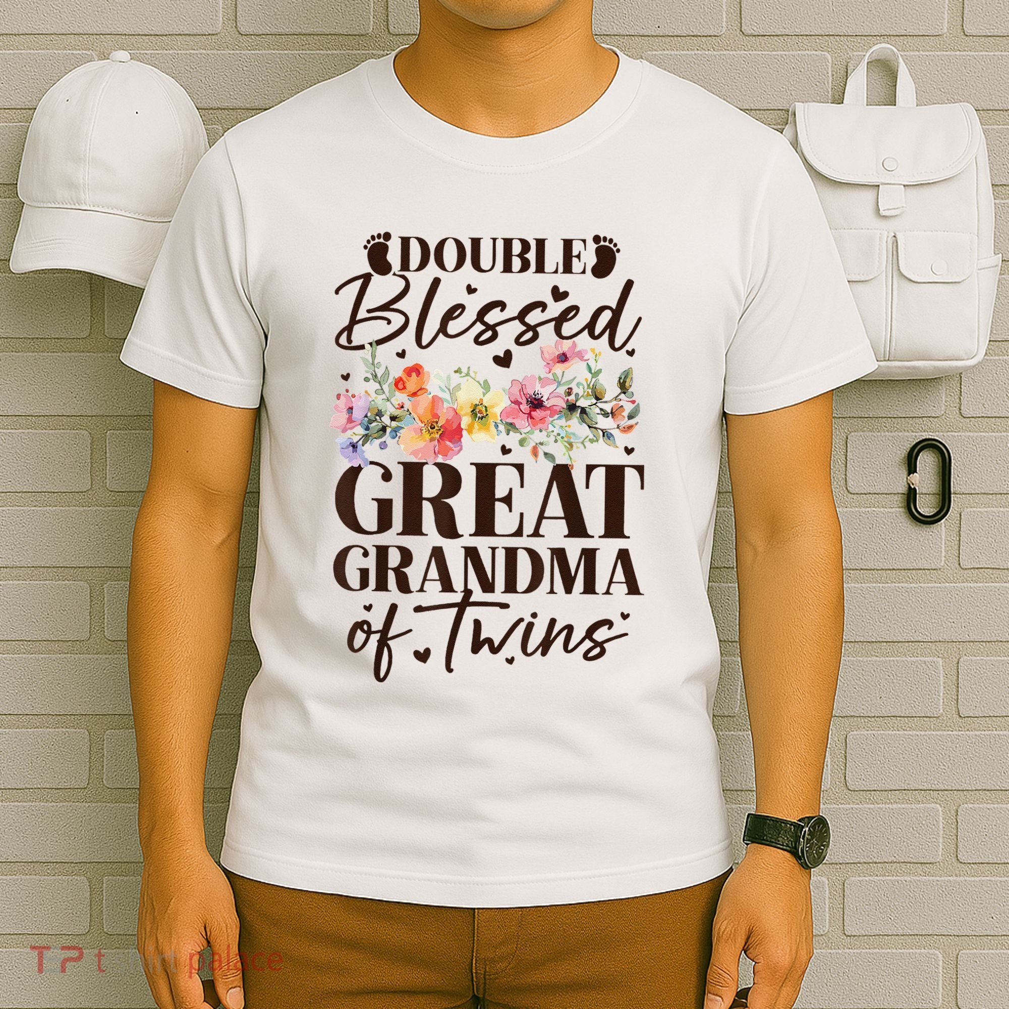 Double Blessed Great Grandma Of Twins Funny Twin T-Shirt