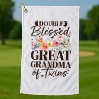 Double Blessed Great Grandma Of Twins Funny Twin Golf Towel thumb 1