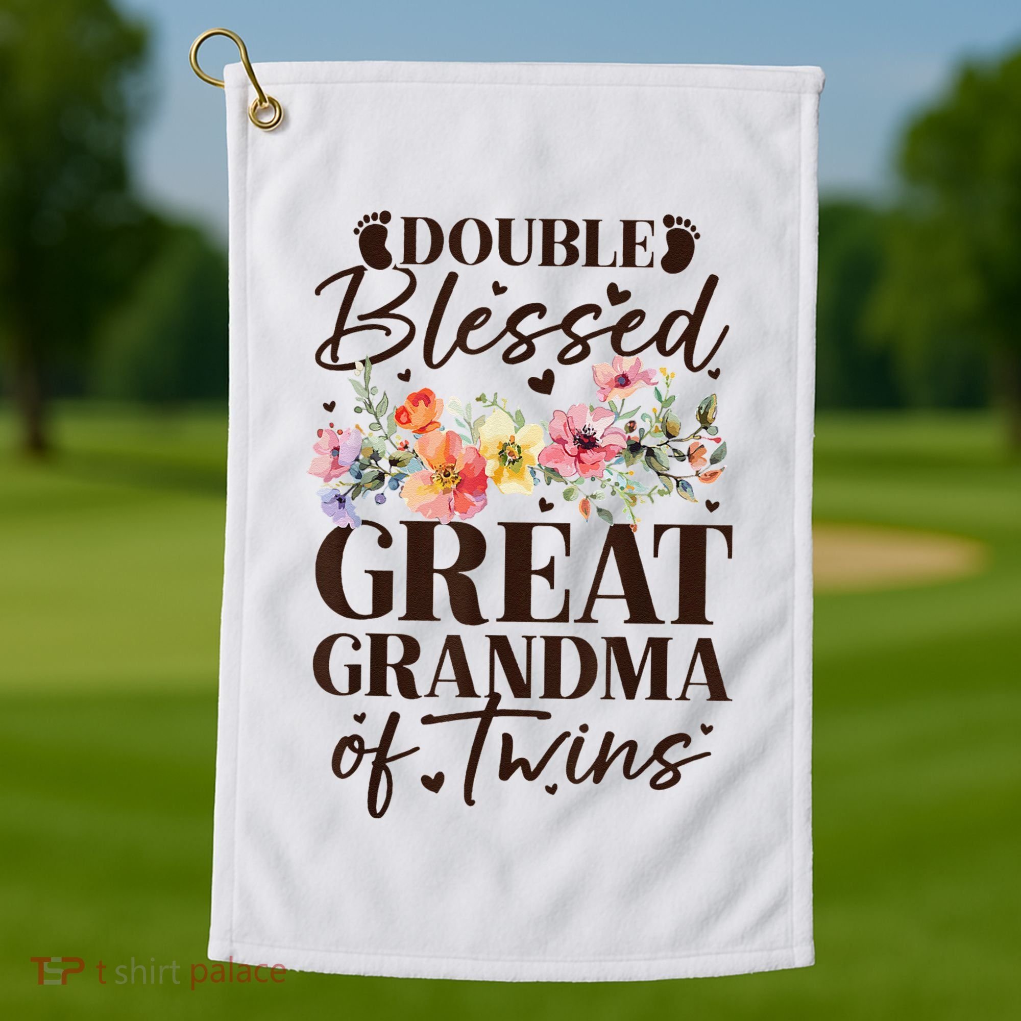 Double Blessed Great Grandma Of Twins Funny Twin Golf Towel