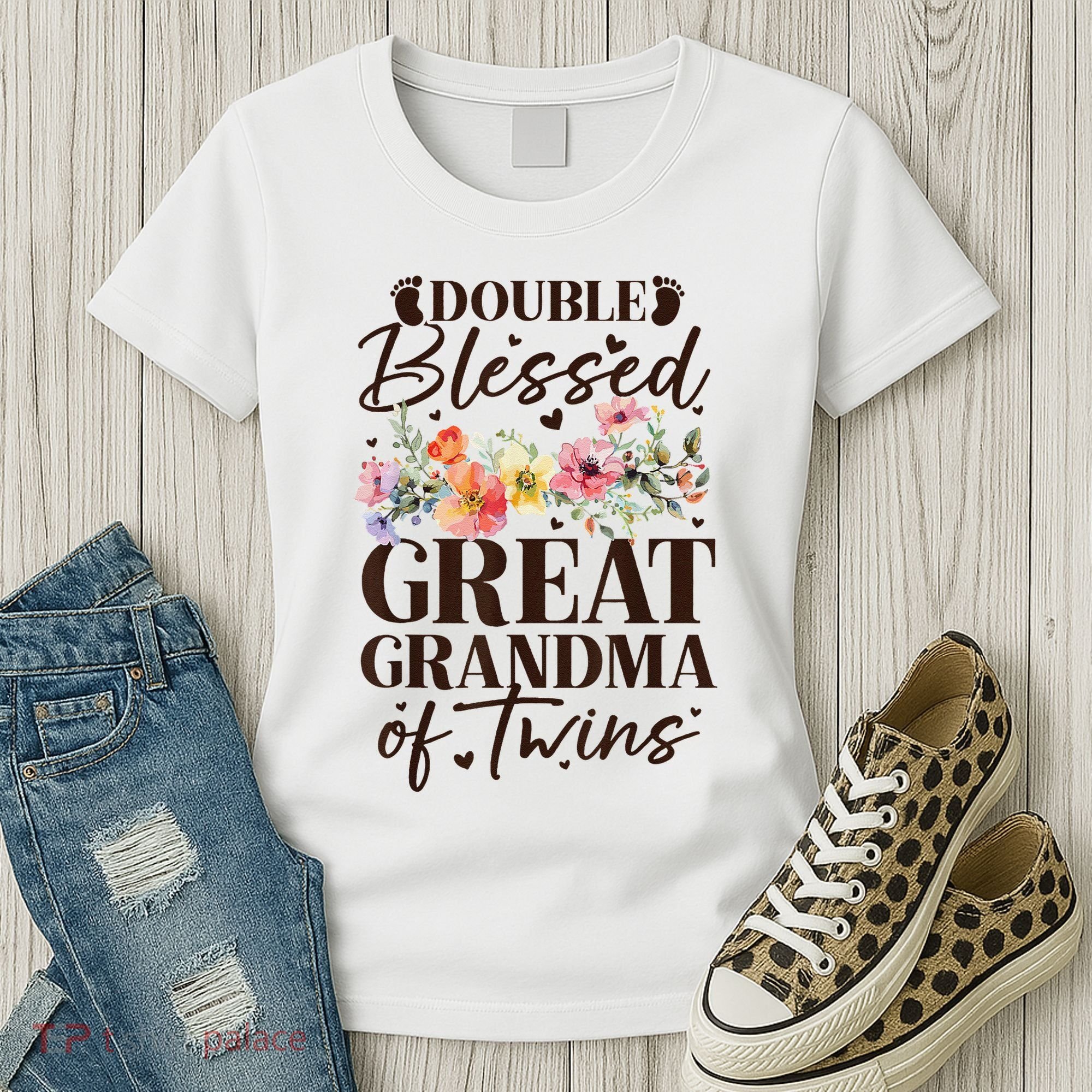 Double Blessed Great Grandma Of Twins Funny Twin Women's T-Shirt