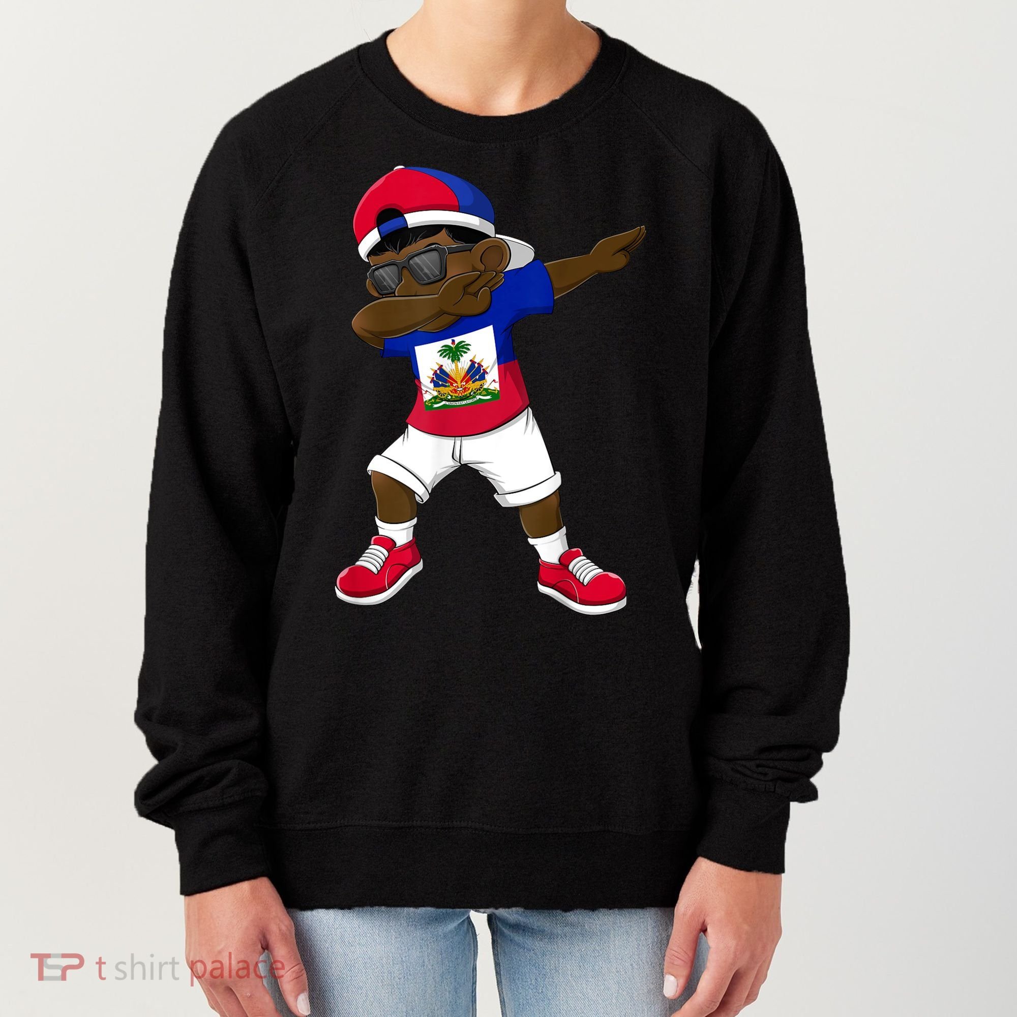 Dabbing Boy Haitian Haiti Flag Kid Dab Dance Women's Sweatshirt