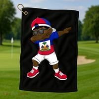 Dabbing Boy Haitian Haiti Flag Kid Dab Dance Golf Towel thumb 1