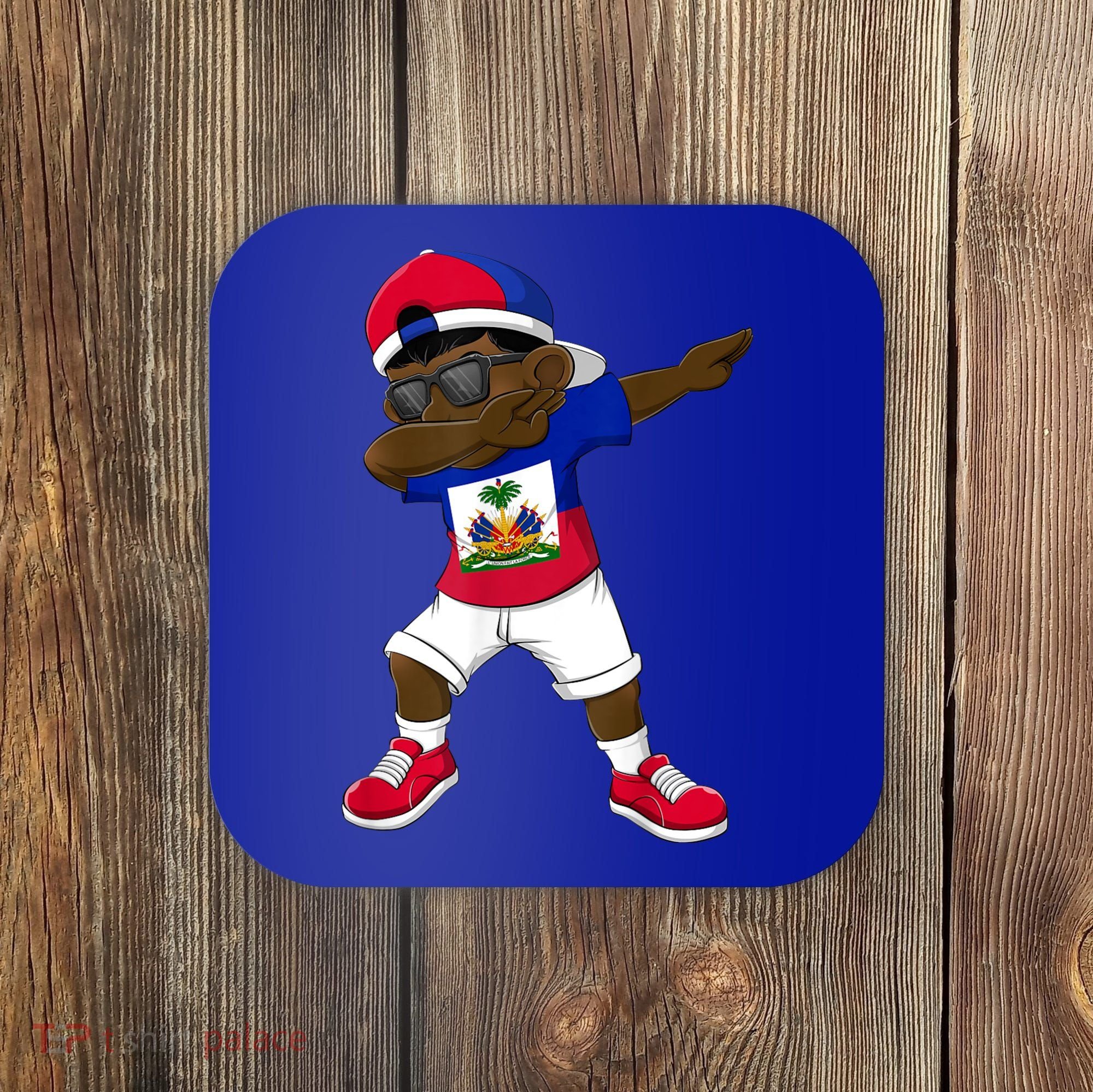 Dabbing Boy Haitian Haiti Flag Kid Dab Dance Coaster