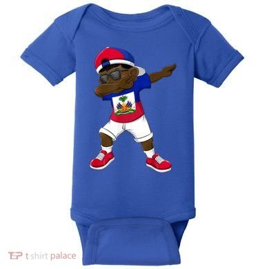 Dabbing Boy Haitian Haiti Flag Kid Dab Dance Baby Bodysuit