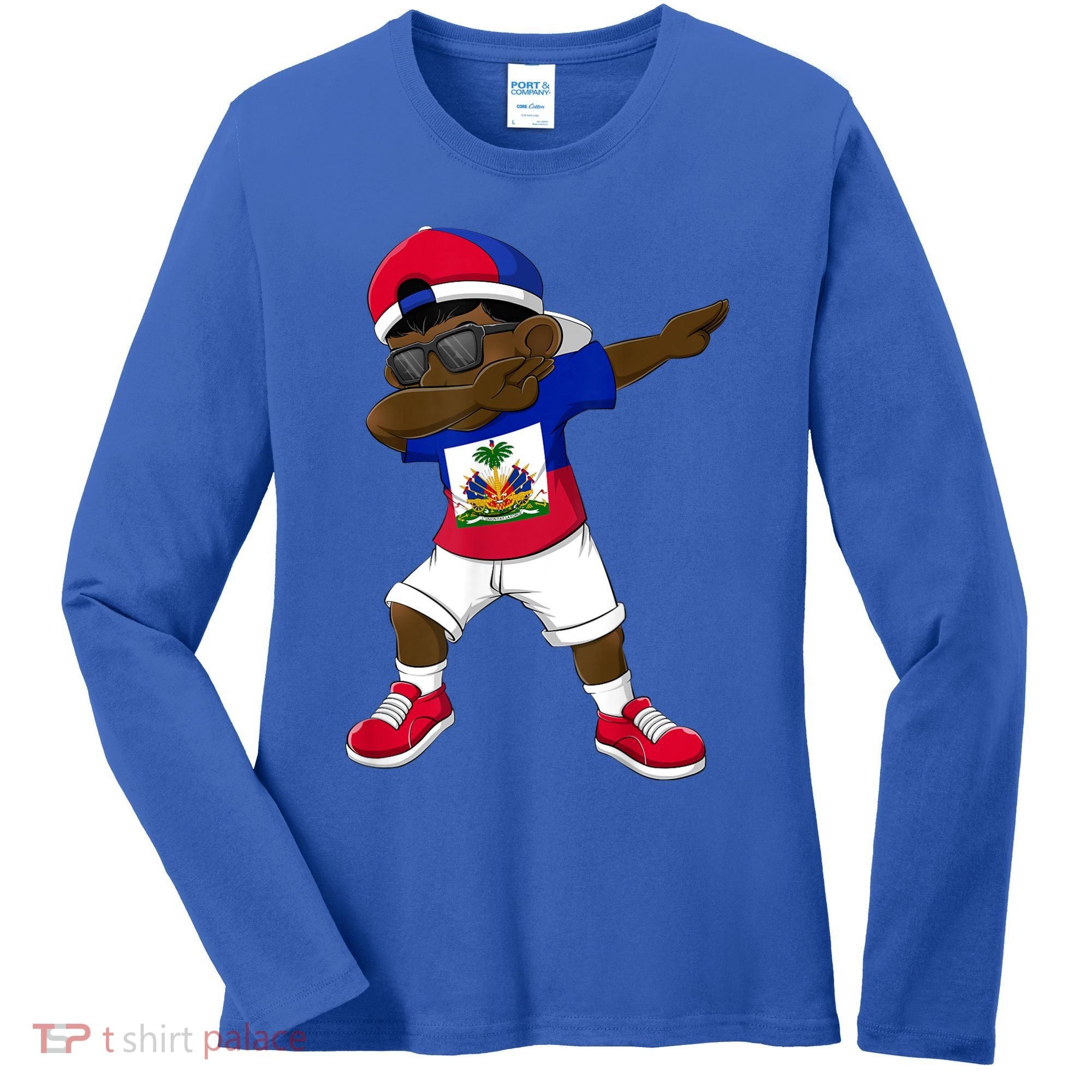 Dabbing Boy Haitian Haiti Flag Kid Dab Dance Women's Long Sleeve Shirt