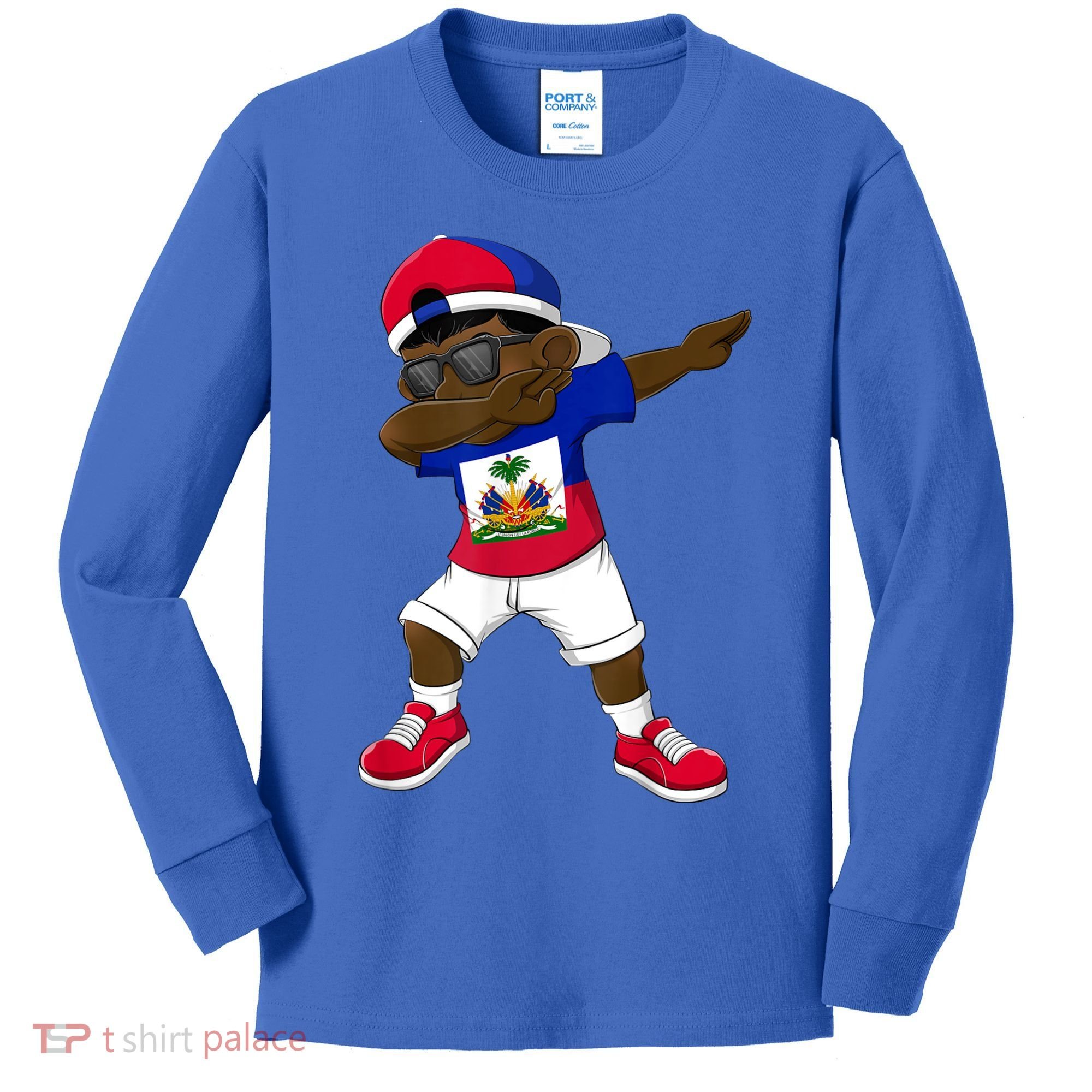 Dabbing Boy Haitian Haiti Flag Kid Dab Dance Kids Long Sleeve Shirt