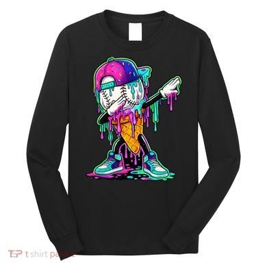 Dripping Baseball Ice Cream Drip Cone Long Sleeve Shirt