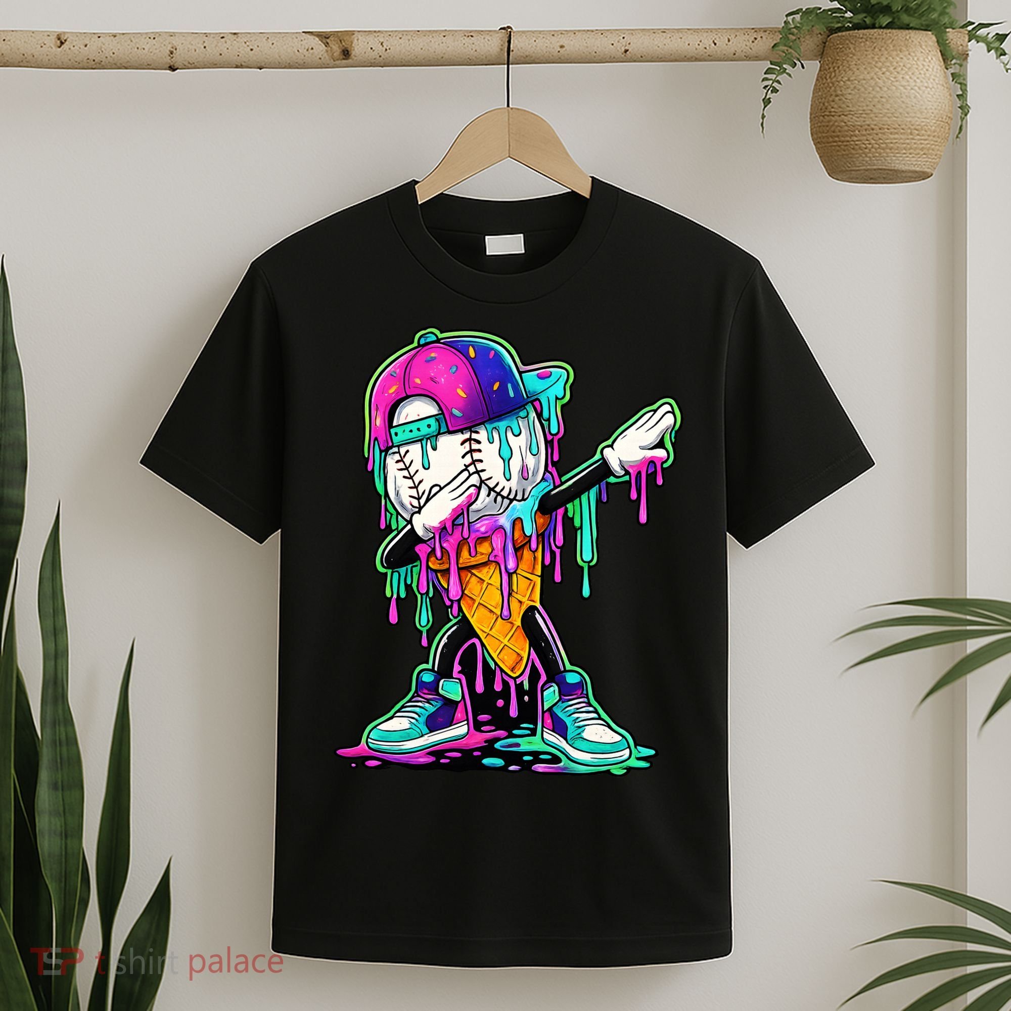 Dripping Baseball Ice Cream Drip Cone T-Shirt