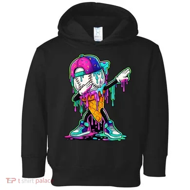 Dripping Baseball Ice Cream Drip Cone Toddler Hoodie