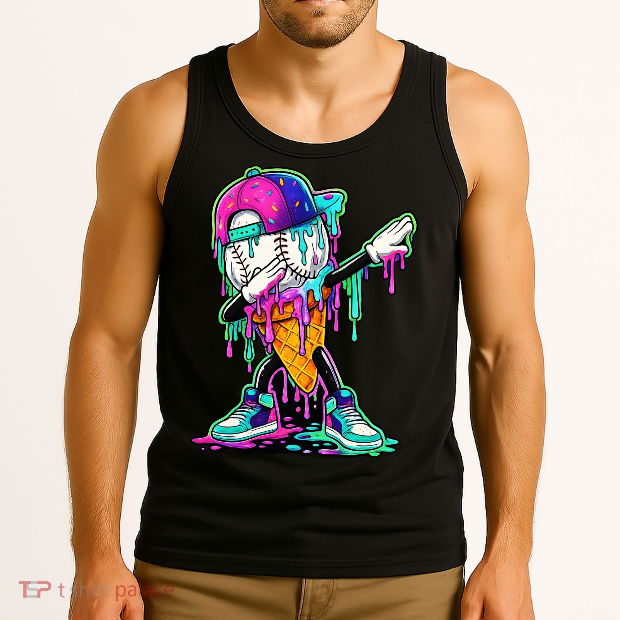 Dripping Baseball Ice Cream Drip Cone Tank Top