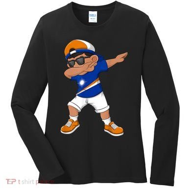 Dabbing Boy Marshall Islands Flag Dab Dance Women's Long Sleeve Shirt