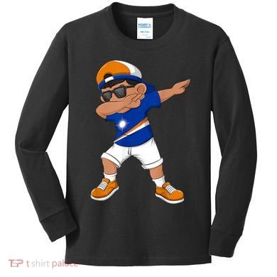 Dabbing Boy Marshall Islands Flag Dab Dance Kids Long Sleeve Shirt