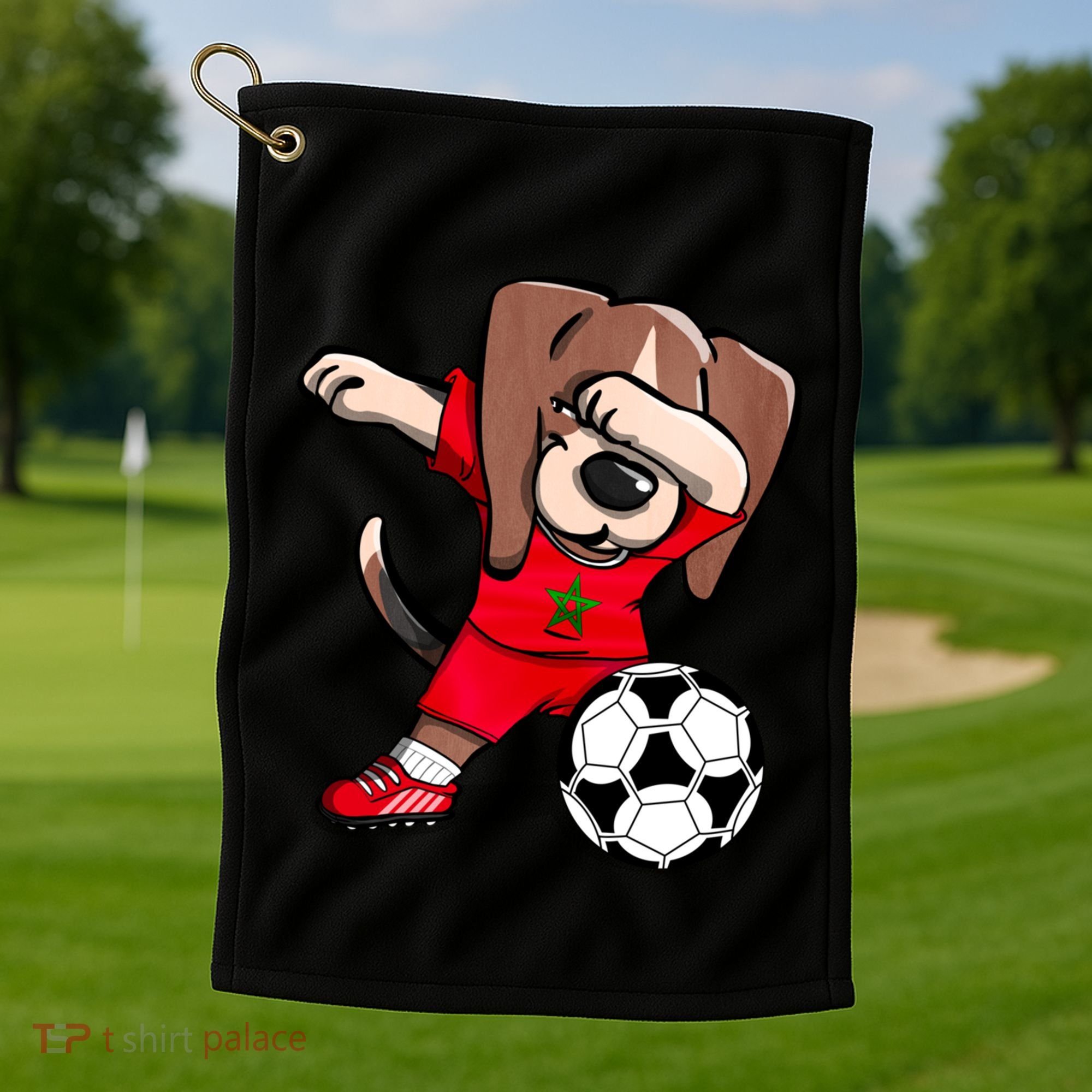 Dabbing Beagle Morocco Soccer Fans Jersey Moroccan Football Gift Golf Towel