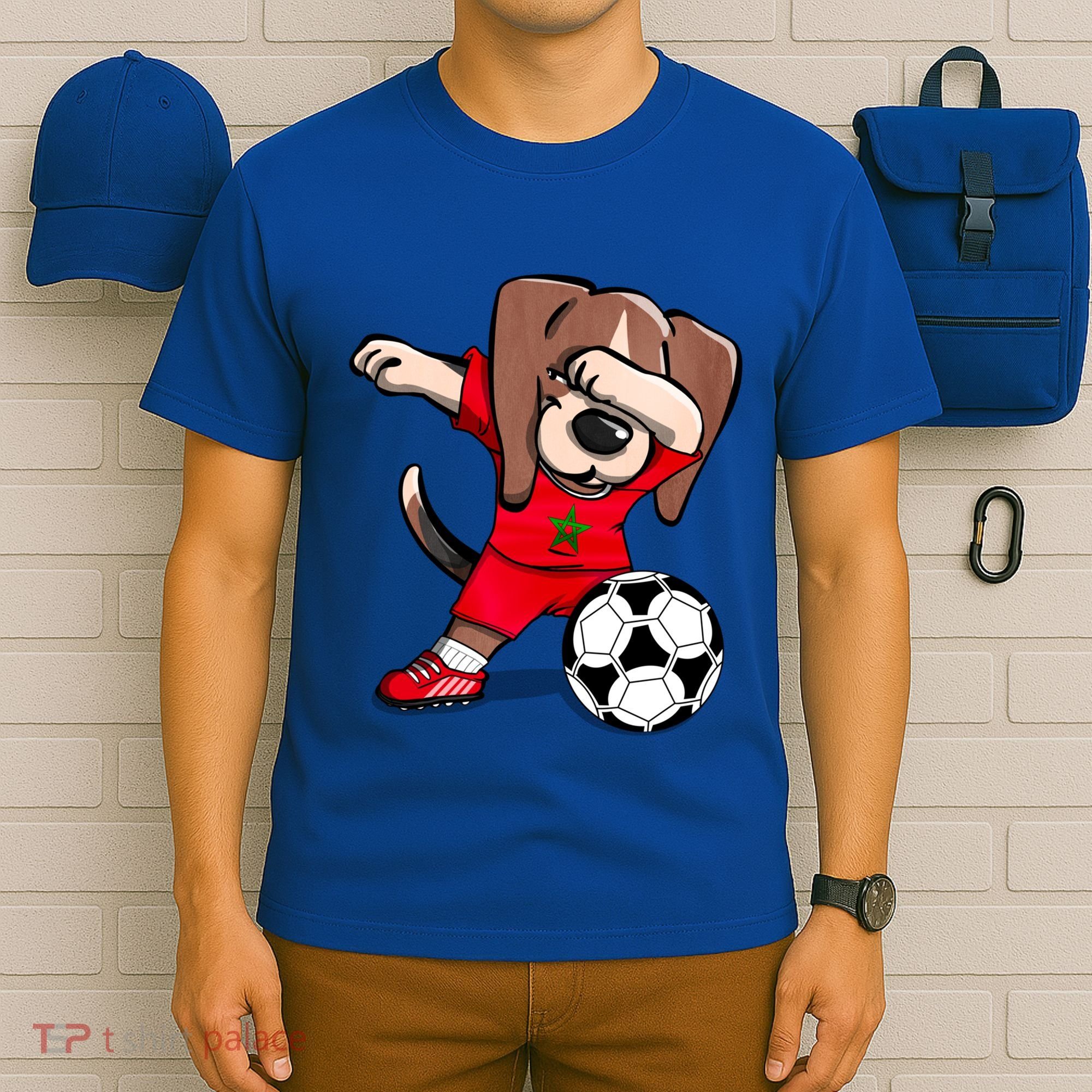 Dabbing Beagle Morocco Soccer Fans Jersey Moroccan Football Gift T-Shirt